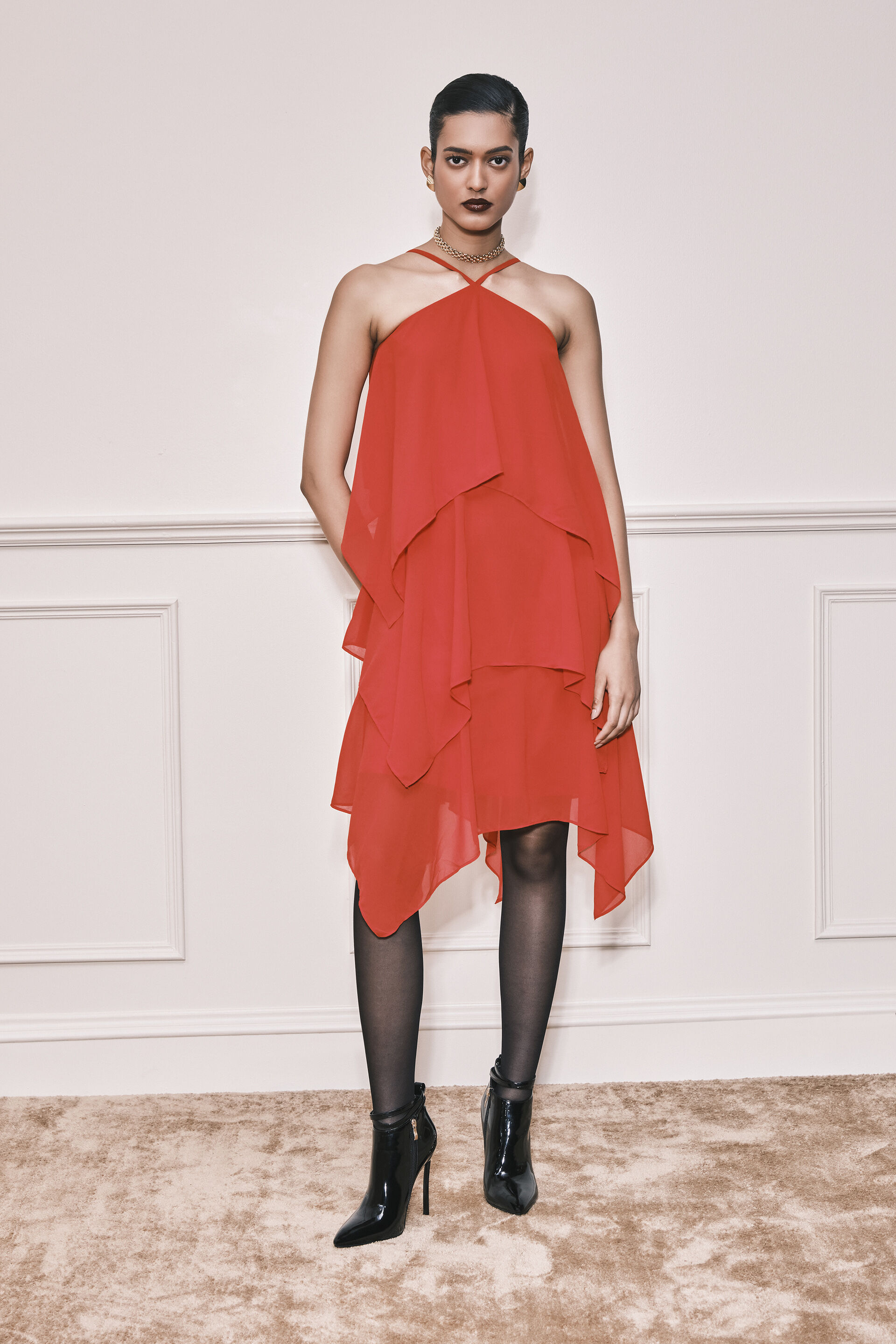 Crimson Allure Georgette Dress, Red, image 2